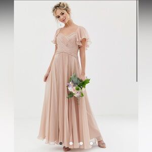 ASOS Cream Pleated Maxi Gown with Sweetheart Neckline